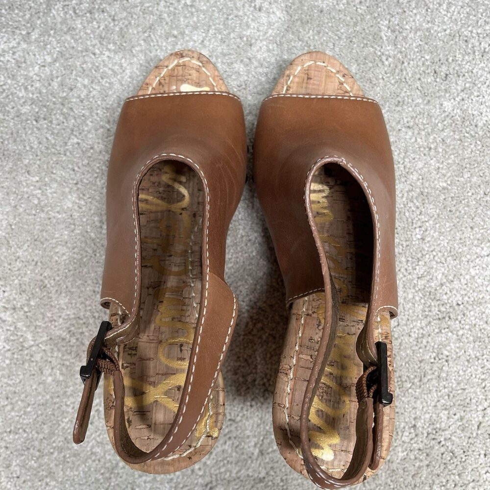 Sam Edelman Camilla Slingback Wedge Sandal Wo 7.5 Studded Brown Leather Platform - Picture 7 of 11